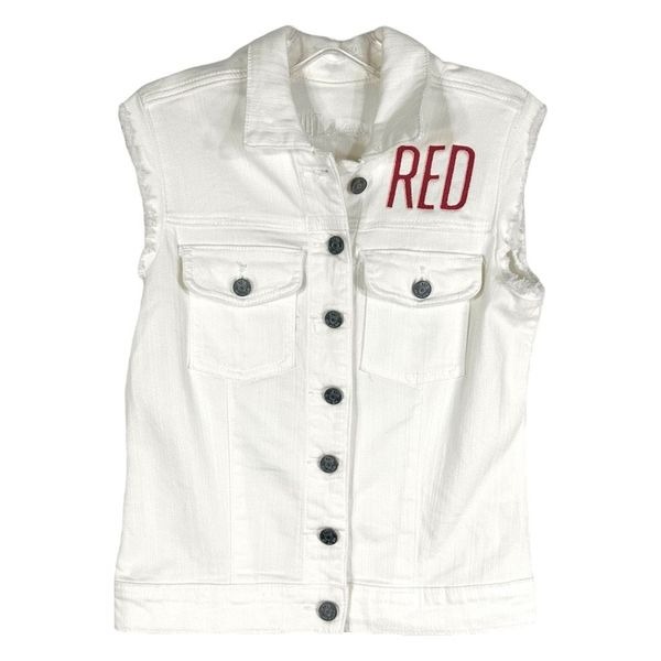 Taylor Swift Denim Vest Custom Embroidered Red Kut from the Kloth Small 1333