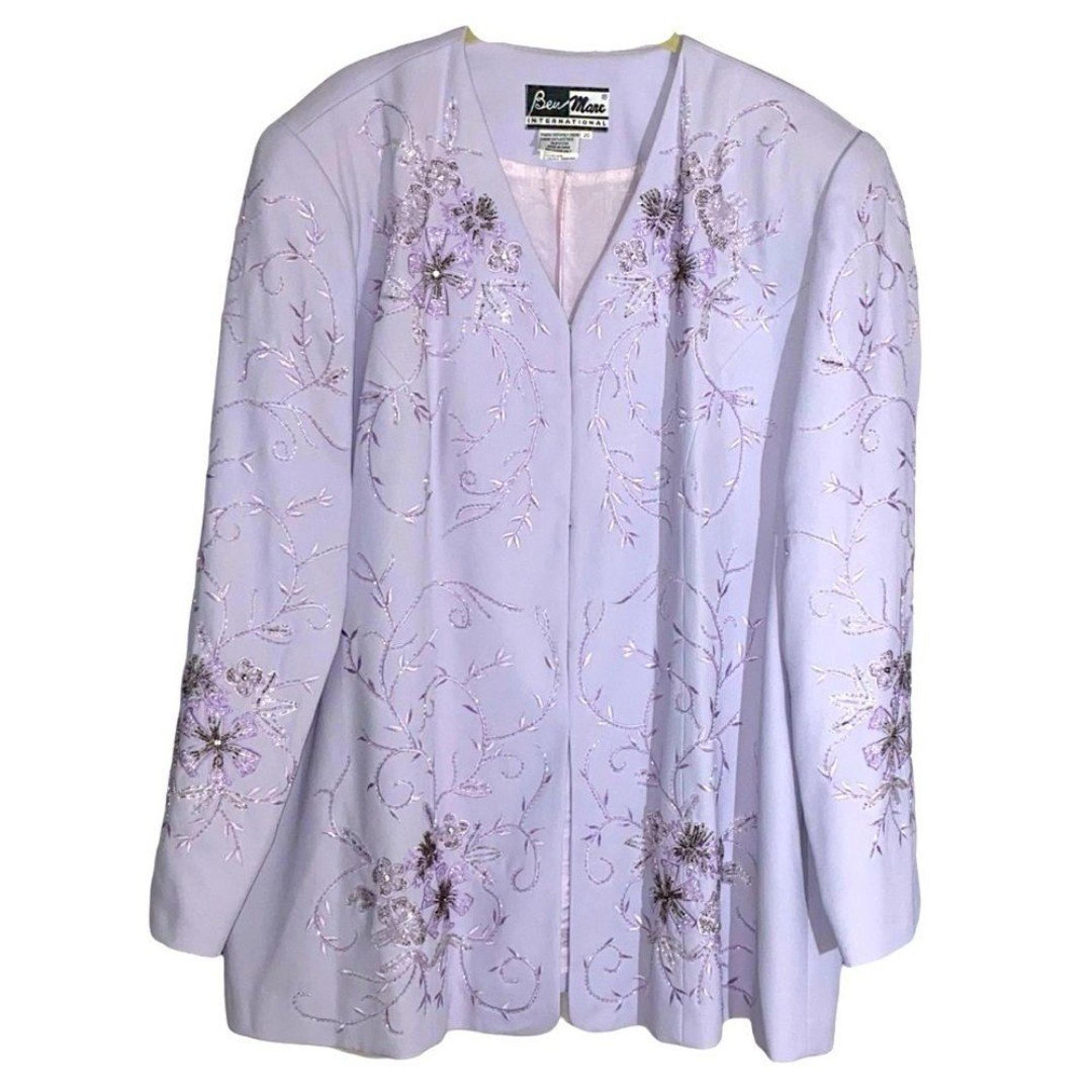 BEN MARC INTERNATIONAL BEADED CHURCH SUIT JACKET FOR WOMEN SIZE 20 LAVENDER
