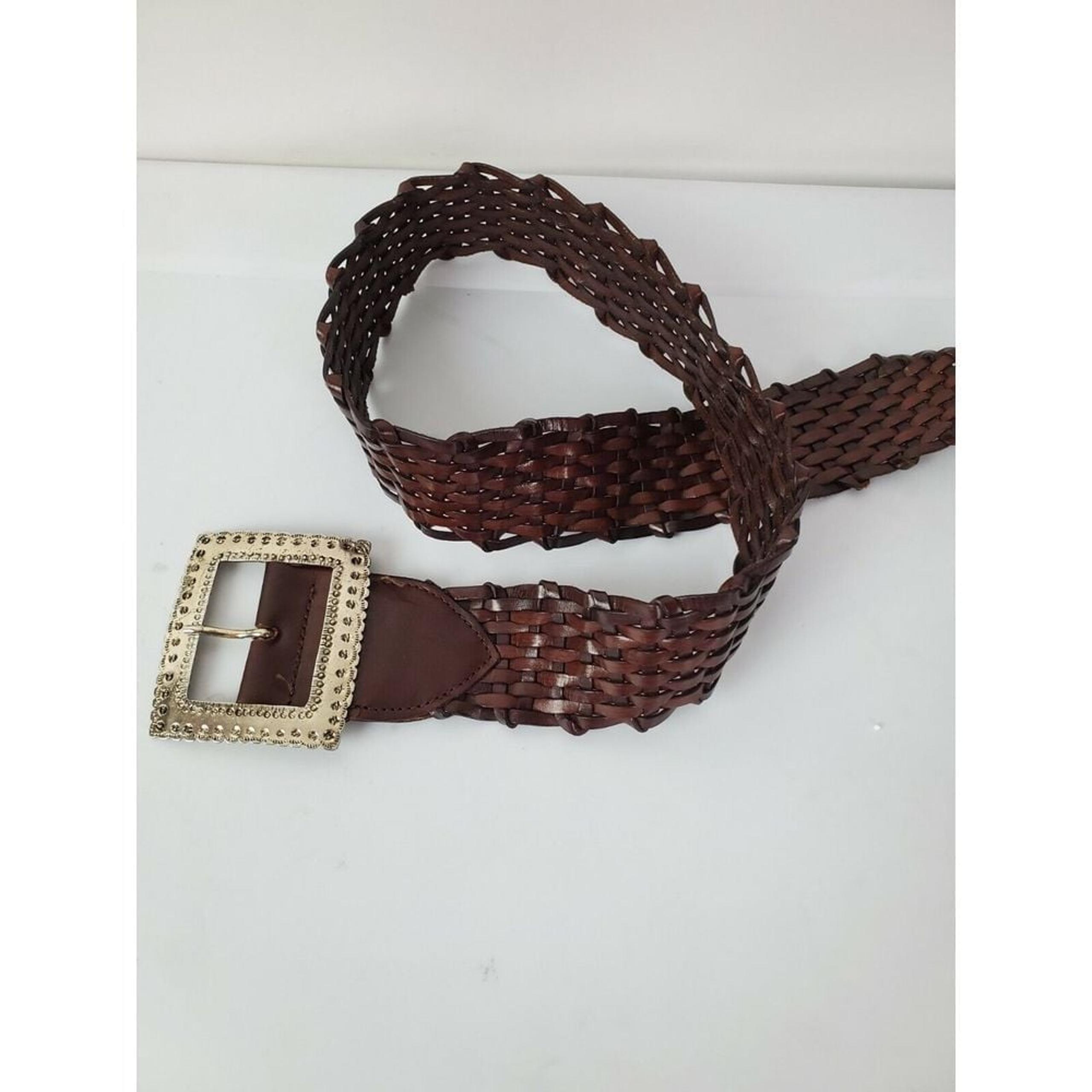 Harold's Braided Woven Brown Leather Belt 33" Small Women's