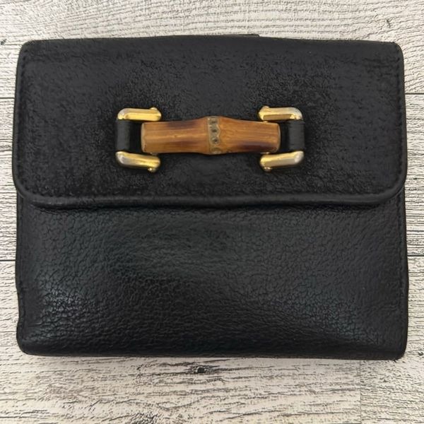 Gucci Vintage Black Leather & Suede Bifold Wallet