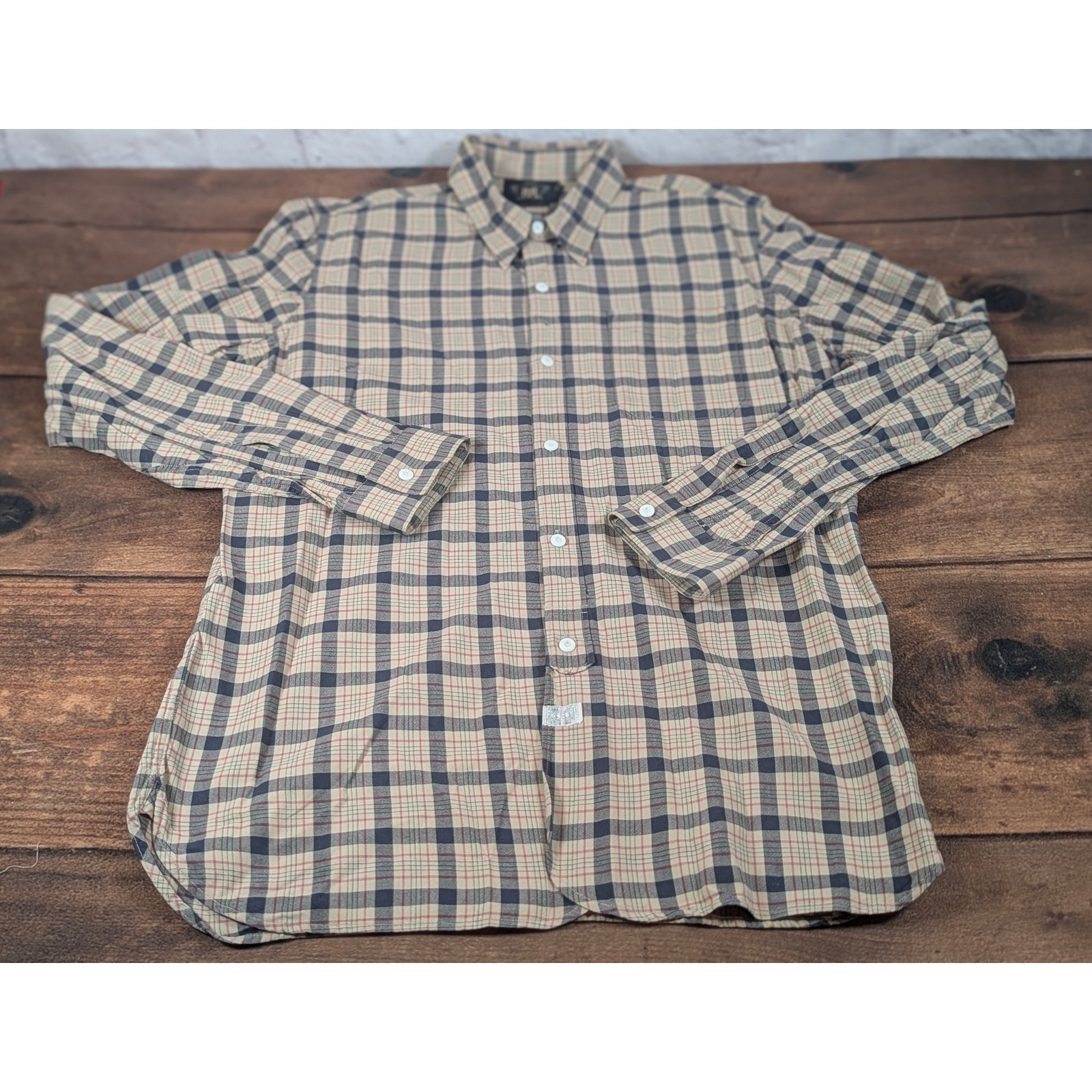RRL Ralph Lauren Plaid Button Down Shirt Long Sleeve Cotton Mens Size L