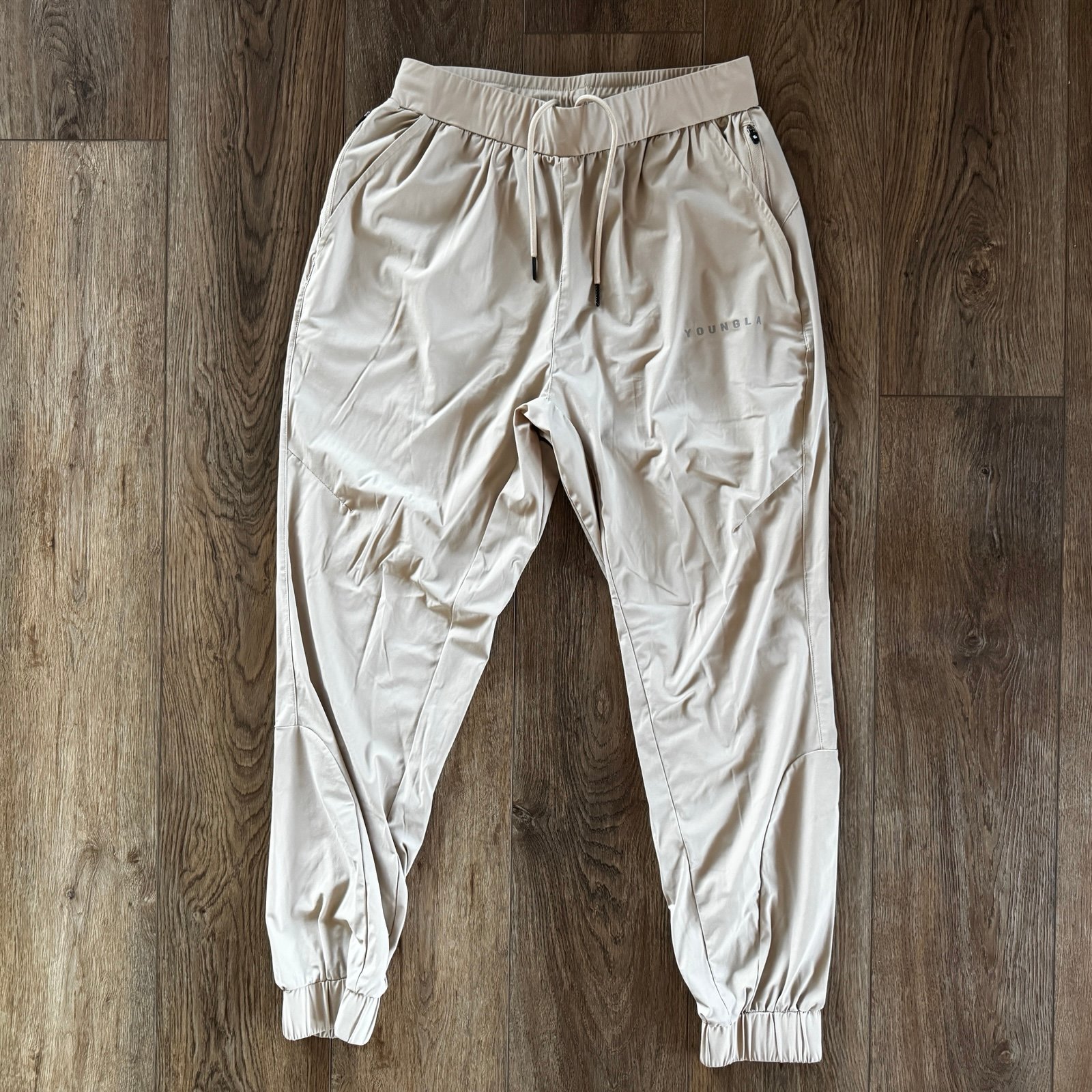 Young LA 237 Nylon Training Joggers in Tan size Medium