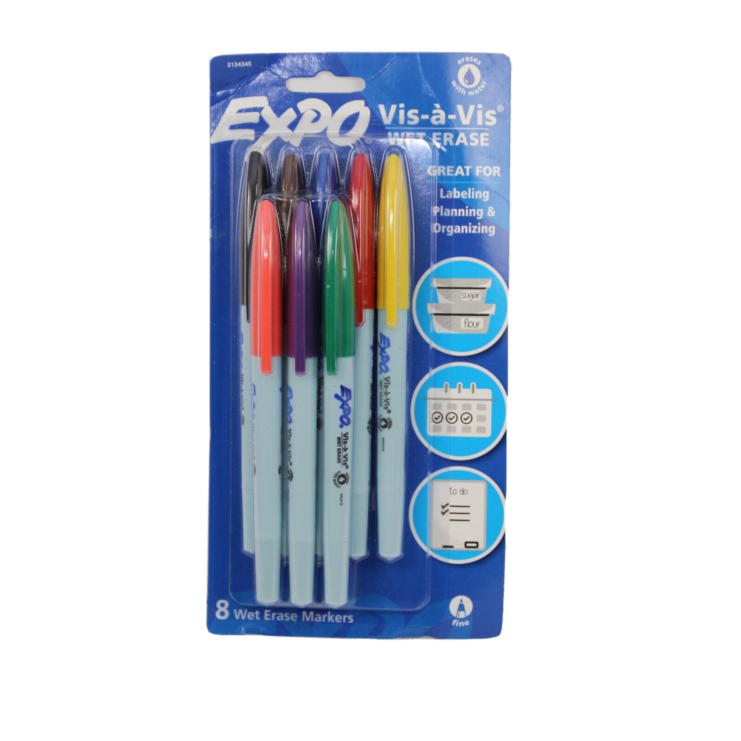 Expo Wet Erase Markers, Fine Tip, Assorted Colors, 8 Count