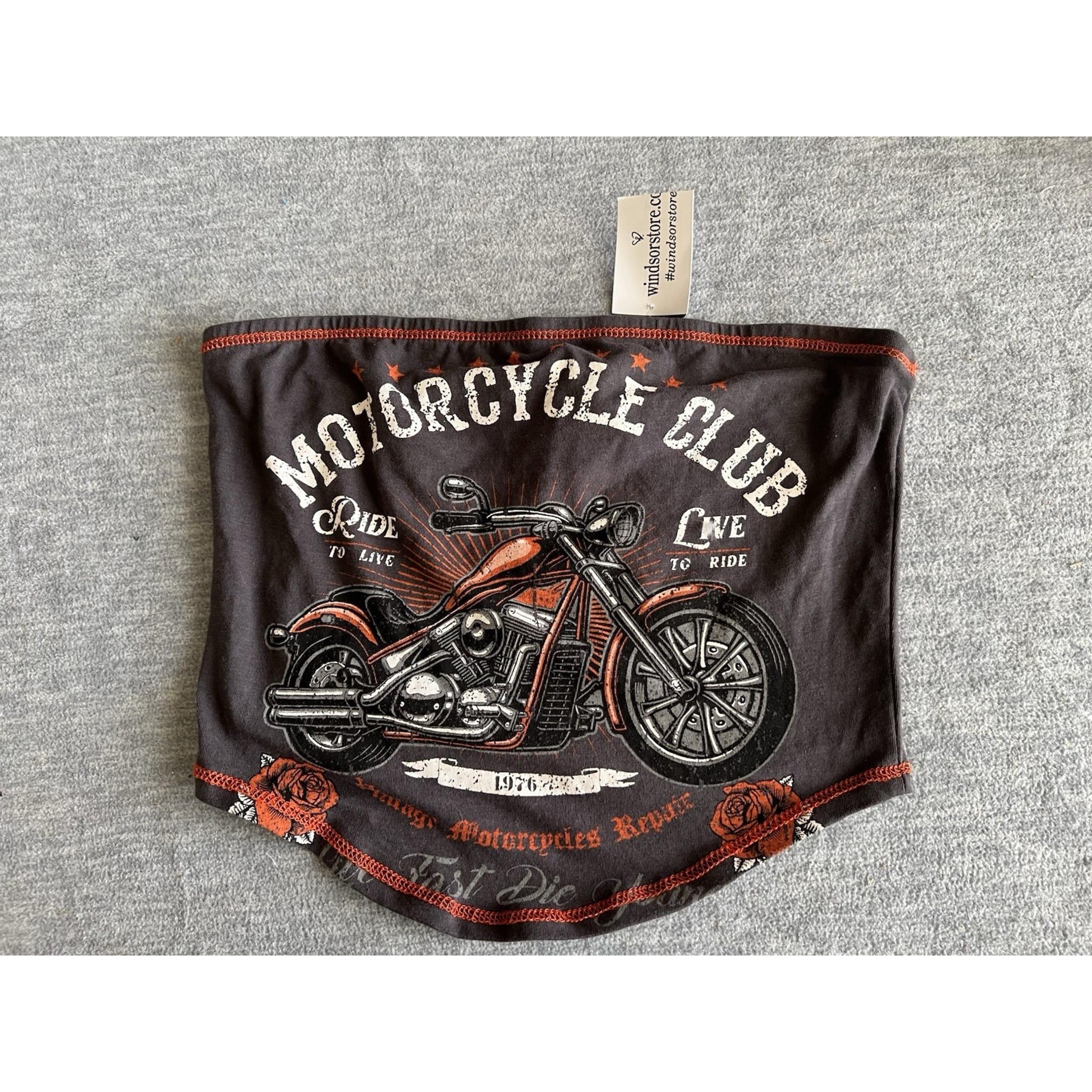 Windsor Store Charcoal Motorcycle Graphic Bandeau Style Top Women M Biker New