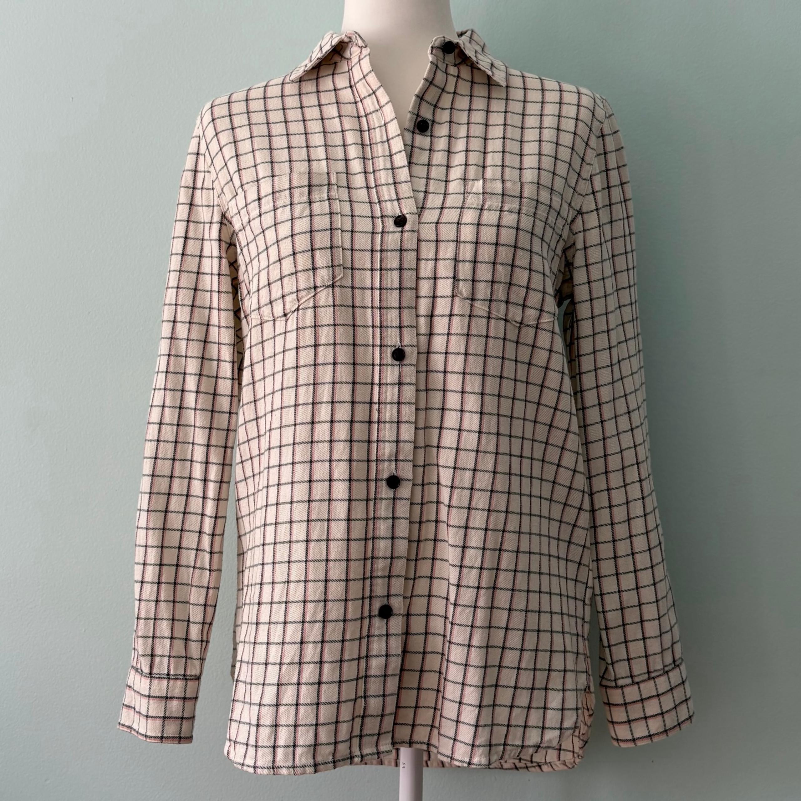 MADEWELL FLANNEL CLASSIC EX BOYFRIEND SHIRT PLAID CREAM 100% COTTON (SMALL)