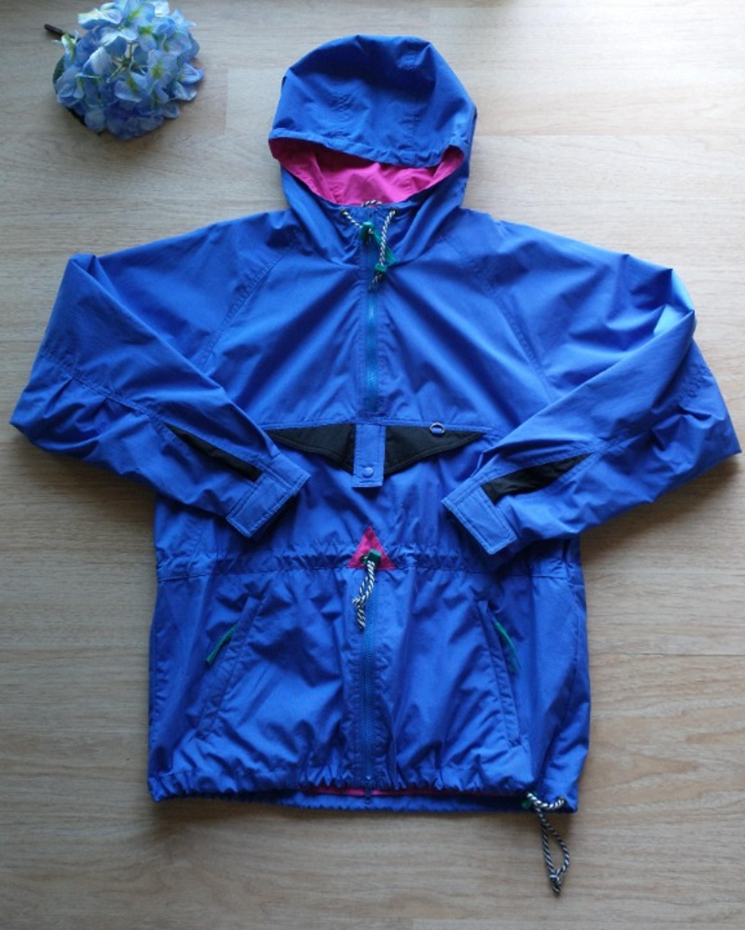 Vintage Helly Hansen Rain Windbreaker Hooded Jacket Zip-Up Pocket Blue
