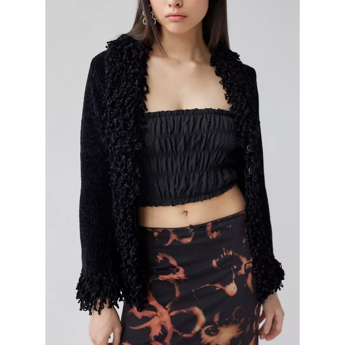 NWT Urban Outfitters Black Soule Fringe Trim Cardigan Size M