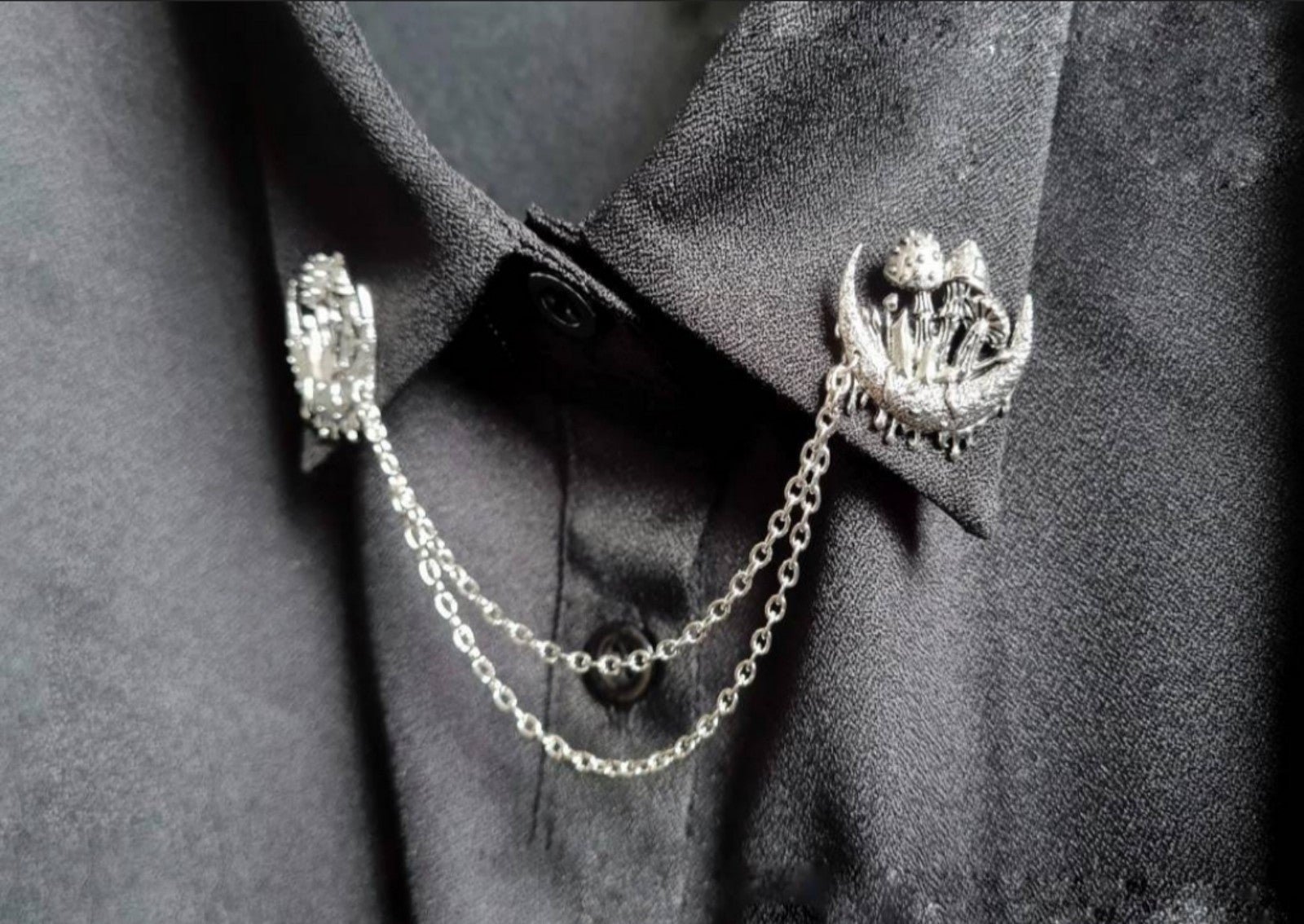 Mushroom collar pin with chain brooch