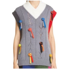 YanYan Knits NWOT Frosty Oversize 100% Merino Wool Vest Knot Detail Size M