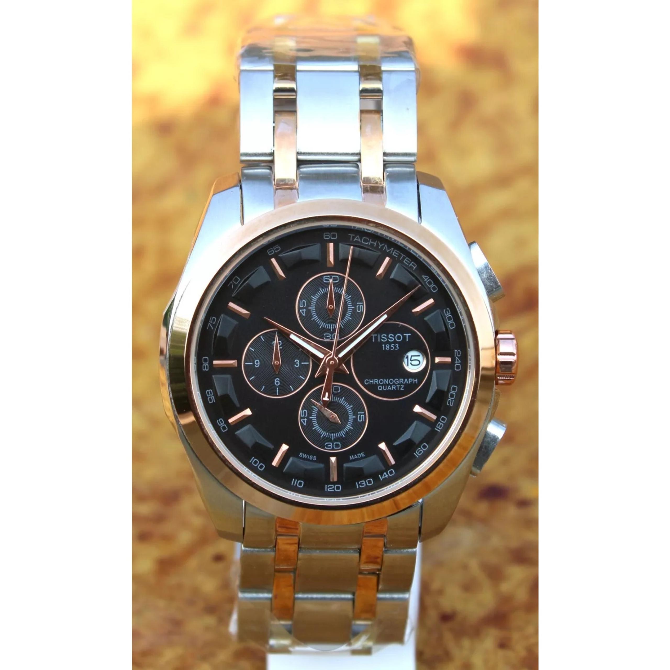 Tissot Two Tone Couturier Tachymeter Swiss Chronograph Men's Black Dial Watch