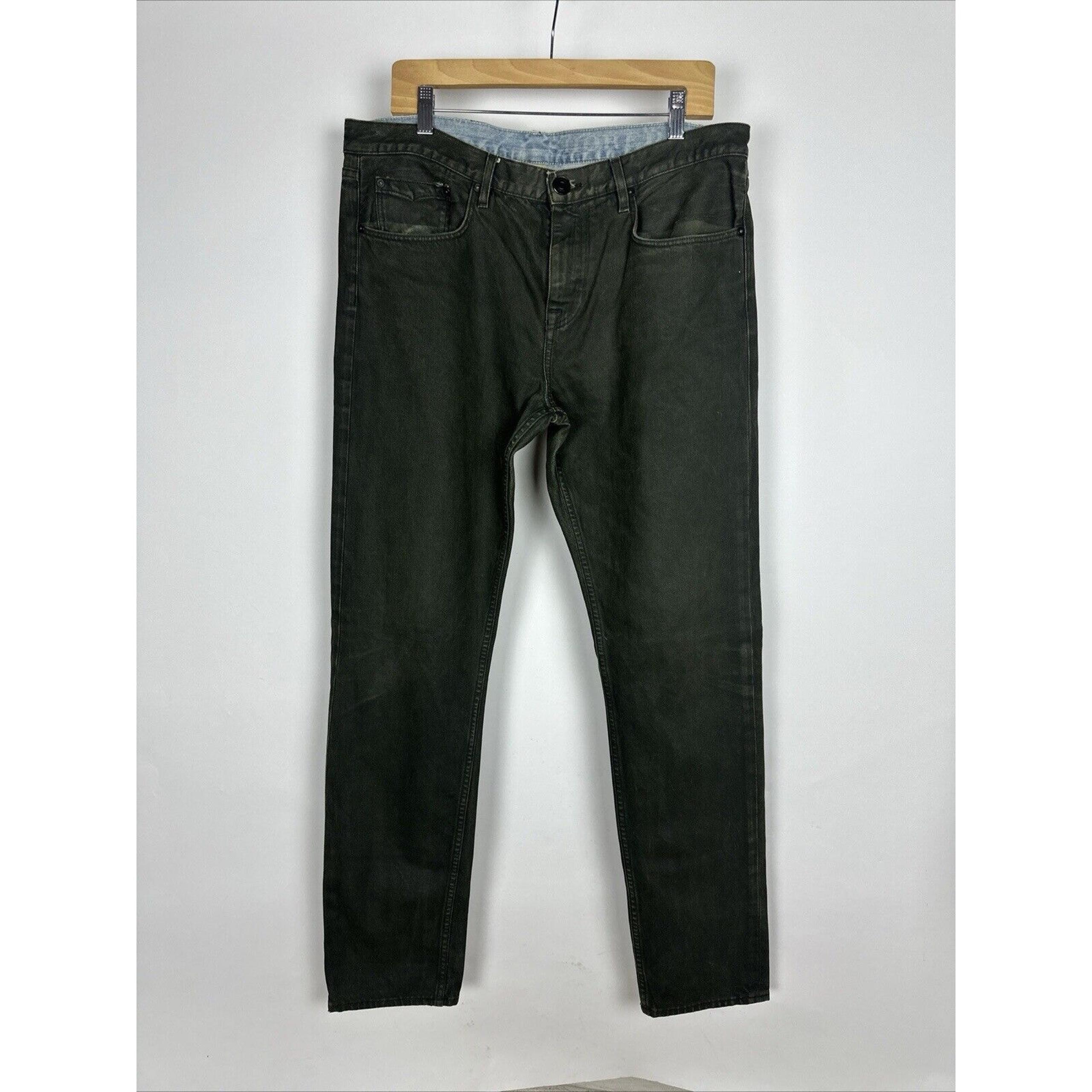 Brit Denim Jeans Mens Size 36 X 32 Straight Leg Olive Green - Burberry