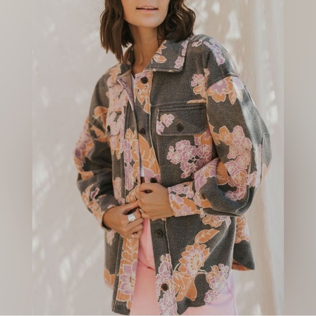 NWT Free People Floral Printed Ruby Jacket in Charcoal