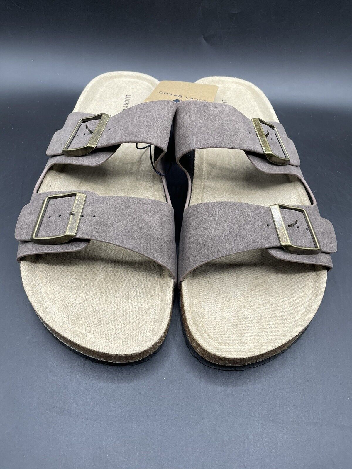 New Lucky Brand Blanc Mens Double Strap Slide Sandal Size 11 Brown Suede