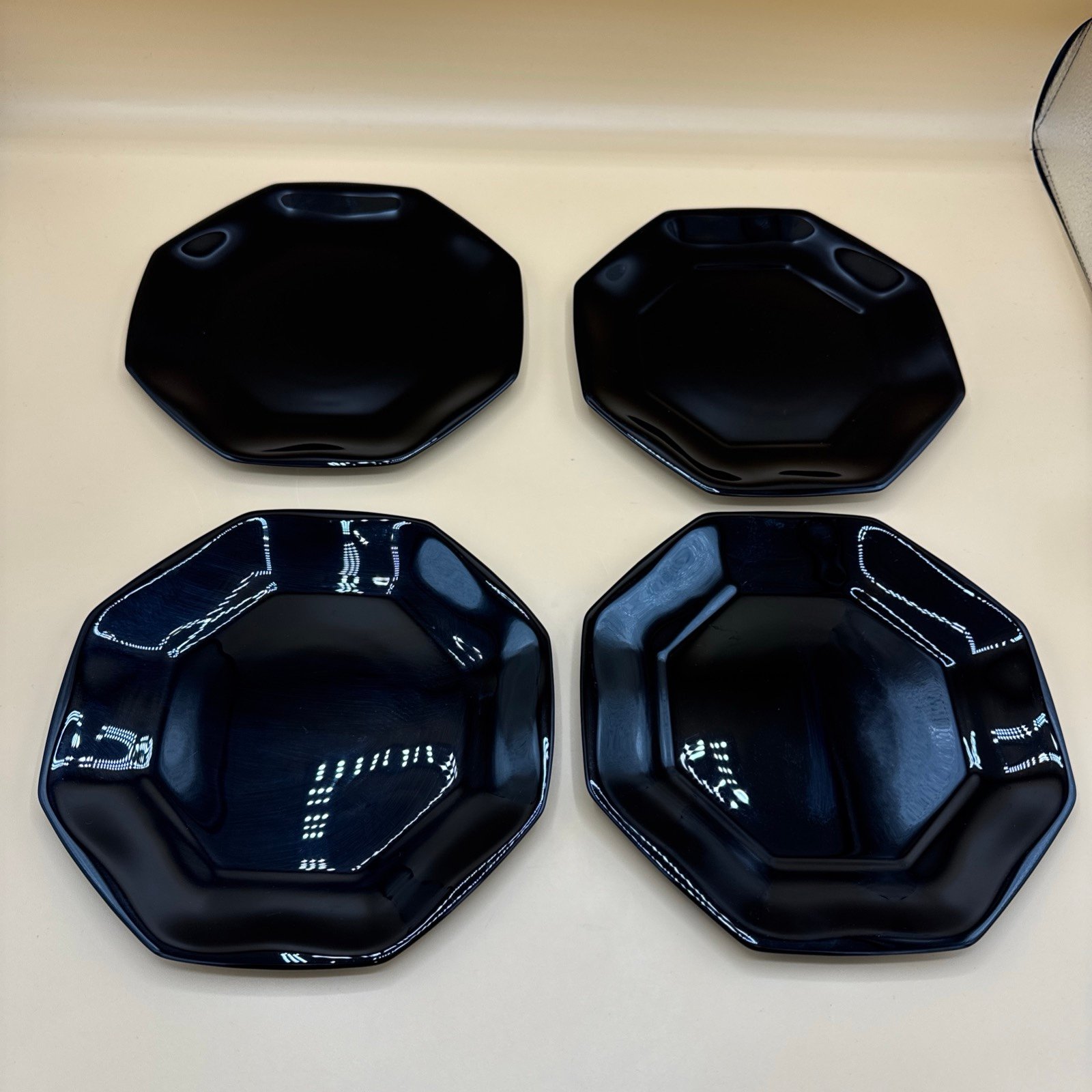 Arcoroc France Salad Lunch Plates Black Glass Octime 7.75” Set Of 4