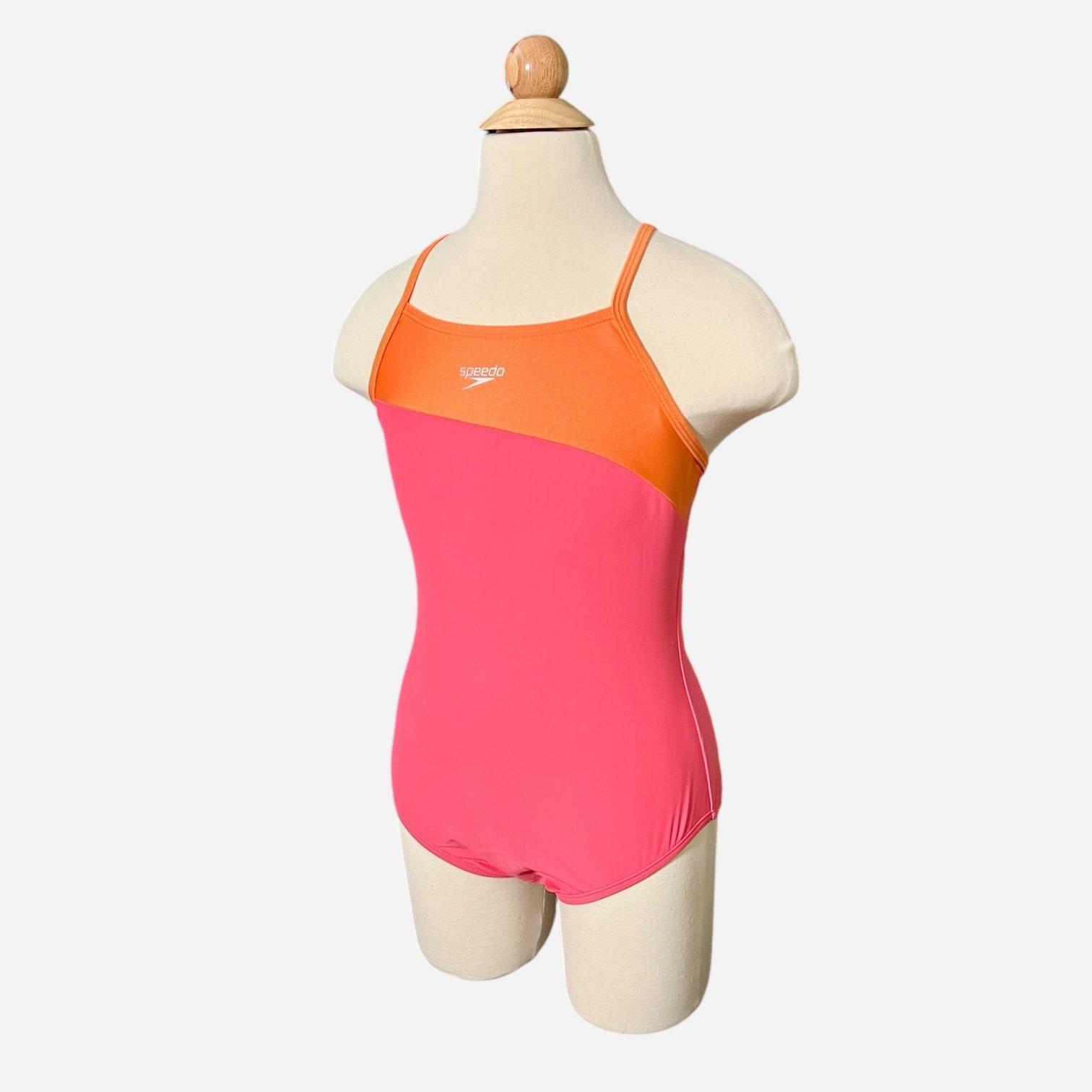 Speedo Big Girls Shimmer Color Block One Piece Swimsuit Orange Pink Sz 14