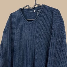 y2k blue ribbed chunky knit sweater