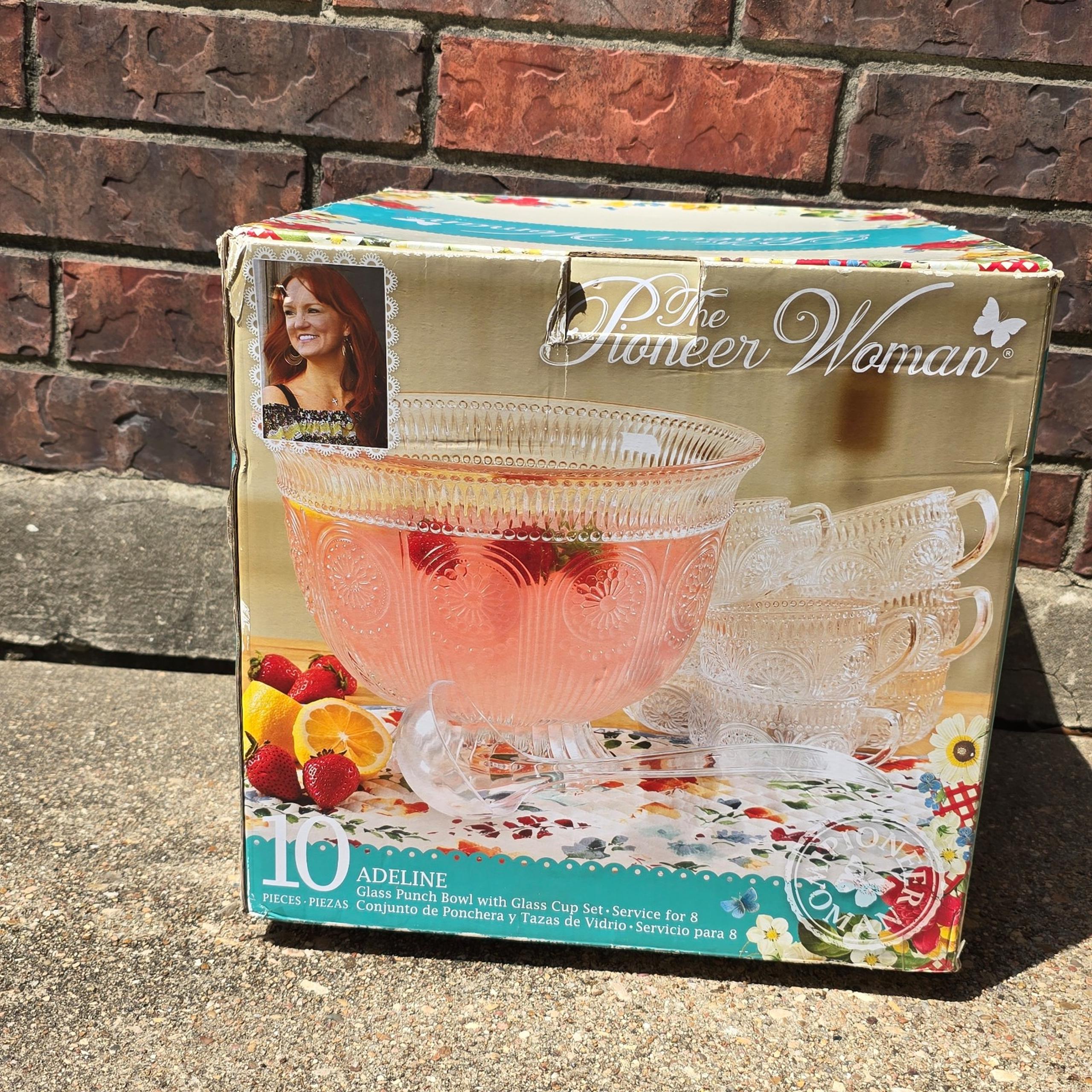 The Pioneer Woman 10 Piece Punch Bowl & Glass Cup Set Adeline Spring New