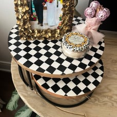 Mackenzie Child’s Courtley Check Tiered Wood Tray Dupe