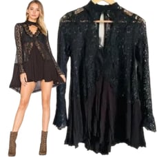 Free People Like New Tell Tale Lace Tunic Black Sexy Festival Coachella Size M