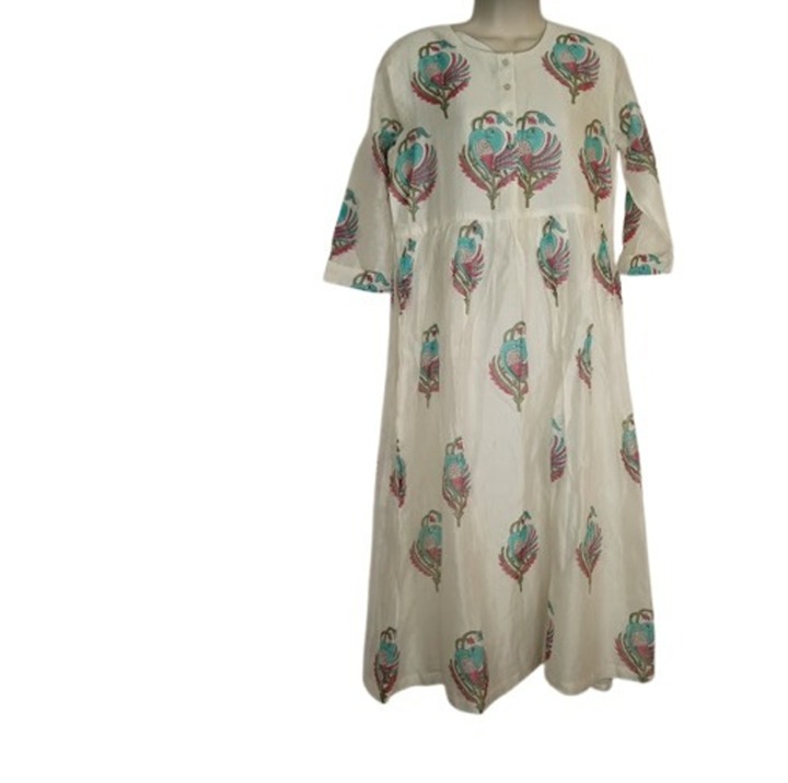 Zuba Womens Midi Dress Tropical Bird Floral Cotton Silk M