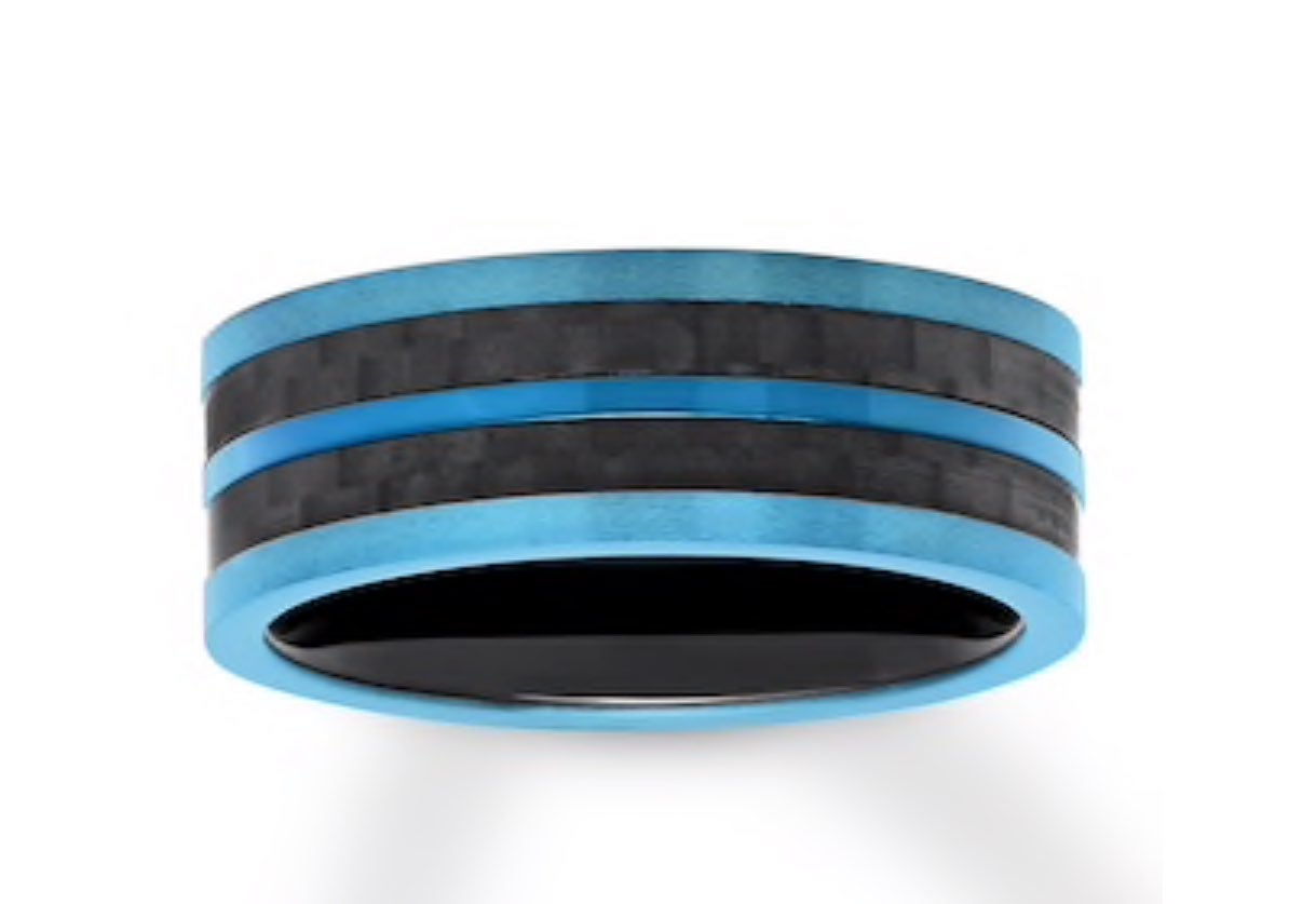 Black/Blue ion plated, MENS ring