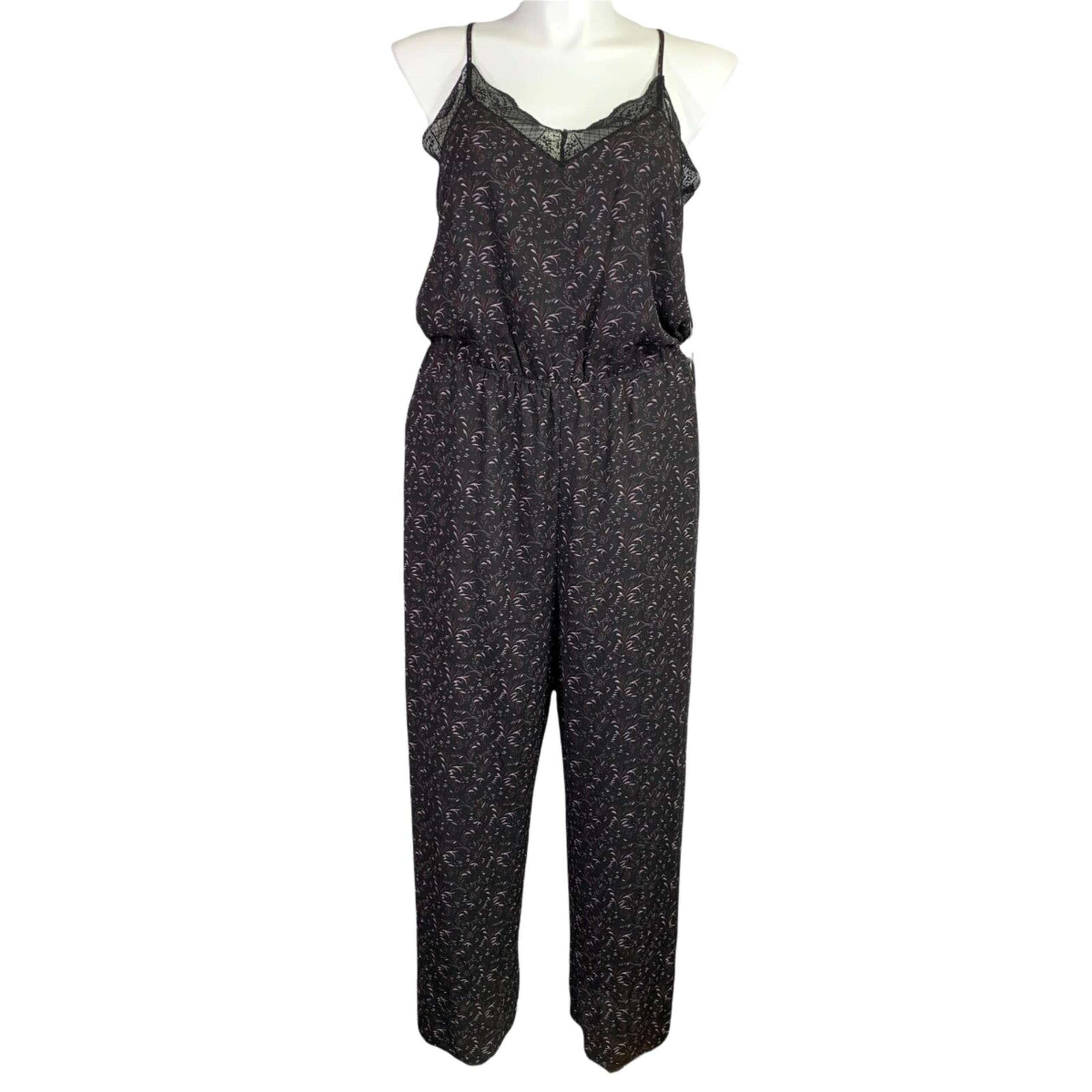 1 State Womens Jumpsuit Pants Lace Trimmed Floral Spaghetti Strap Black Red XL