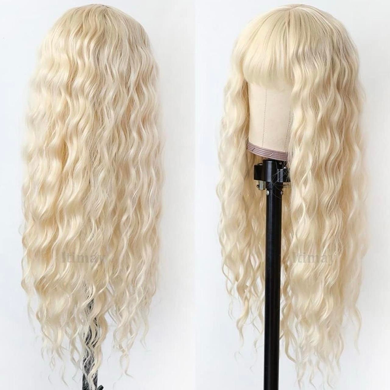 Human hair blend platinum blonde loose wavy water wavy wig