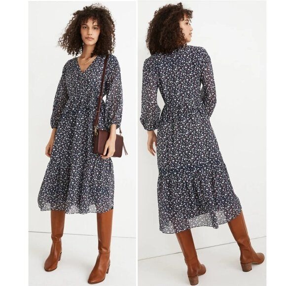 Madewell Tie-Waist Midi Dress in Harvest Vine - S