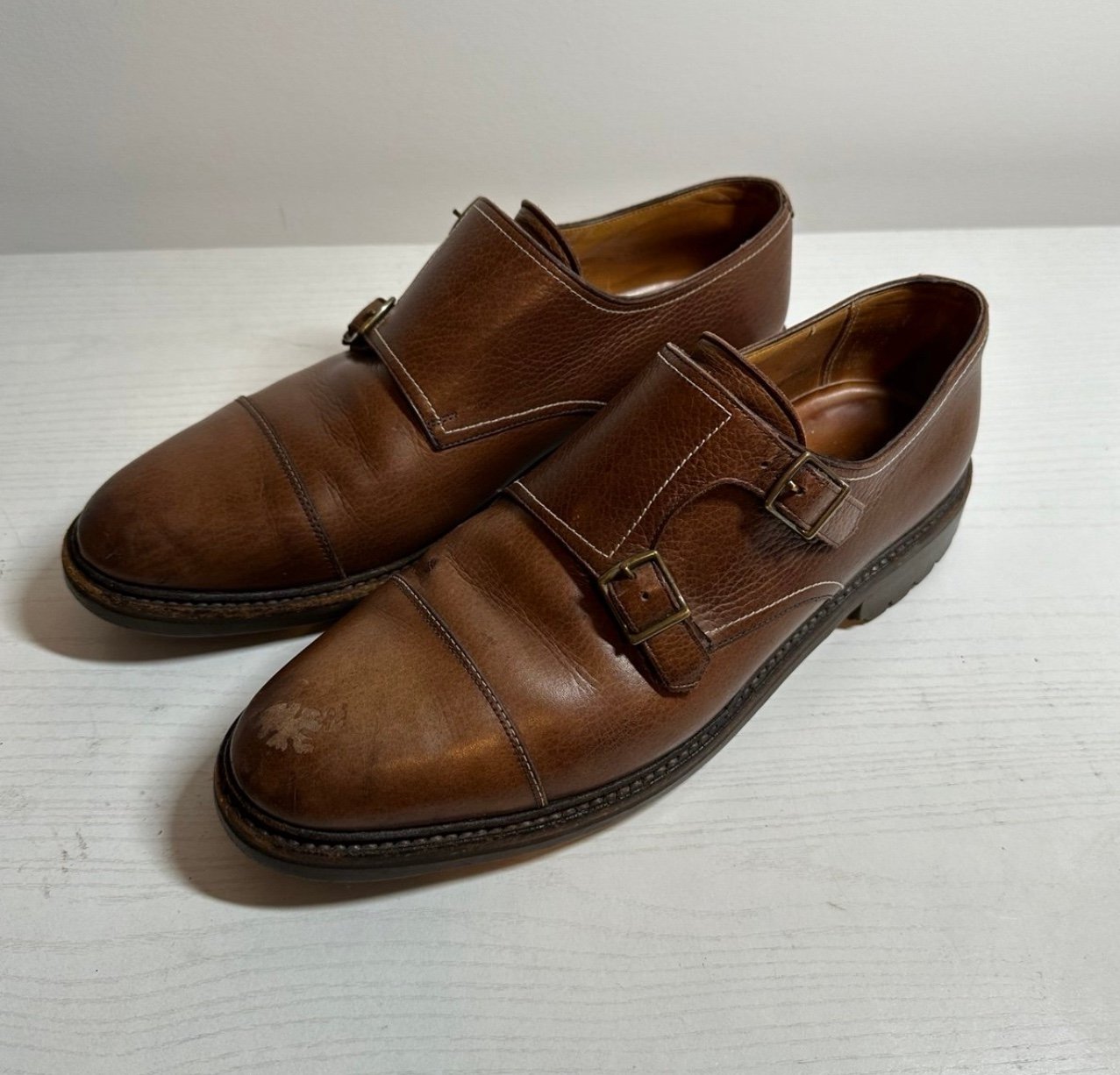 John Lobb Paris Brown Double Monk Buckle Leather Shoes Men's US 10E MSRP 2200