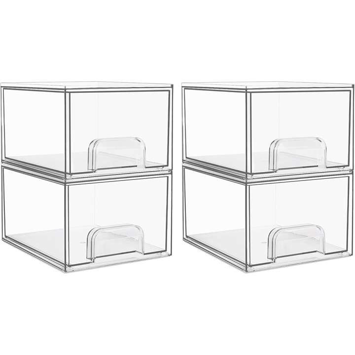 4 Pack Clear Stackable Storage Drawers, 4.4'' Tall Acrylic Organizer