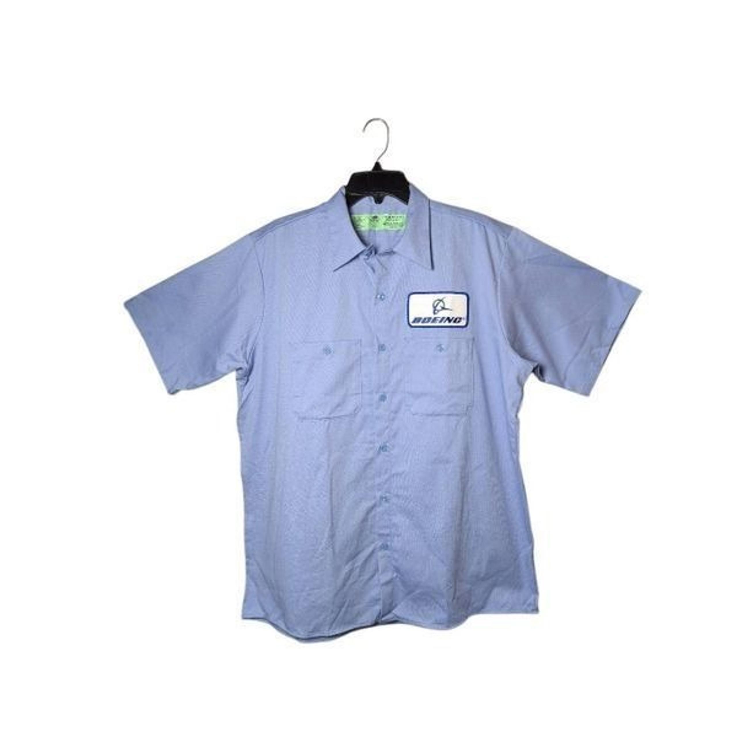 Red Kap Boeing Employee Short Sleeve Blue Cotton Button Down Shirt Men's L