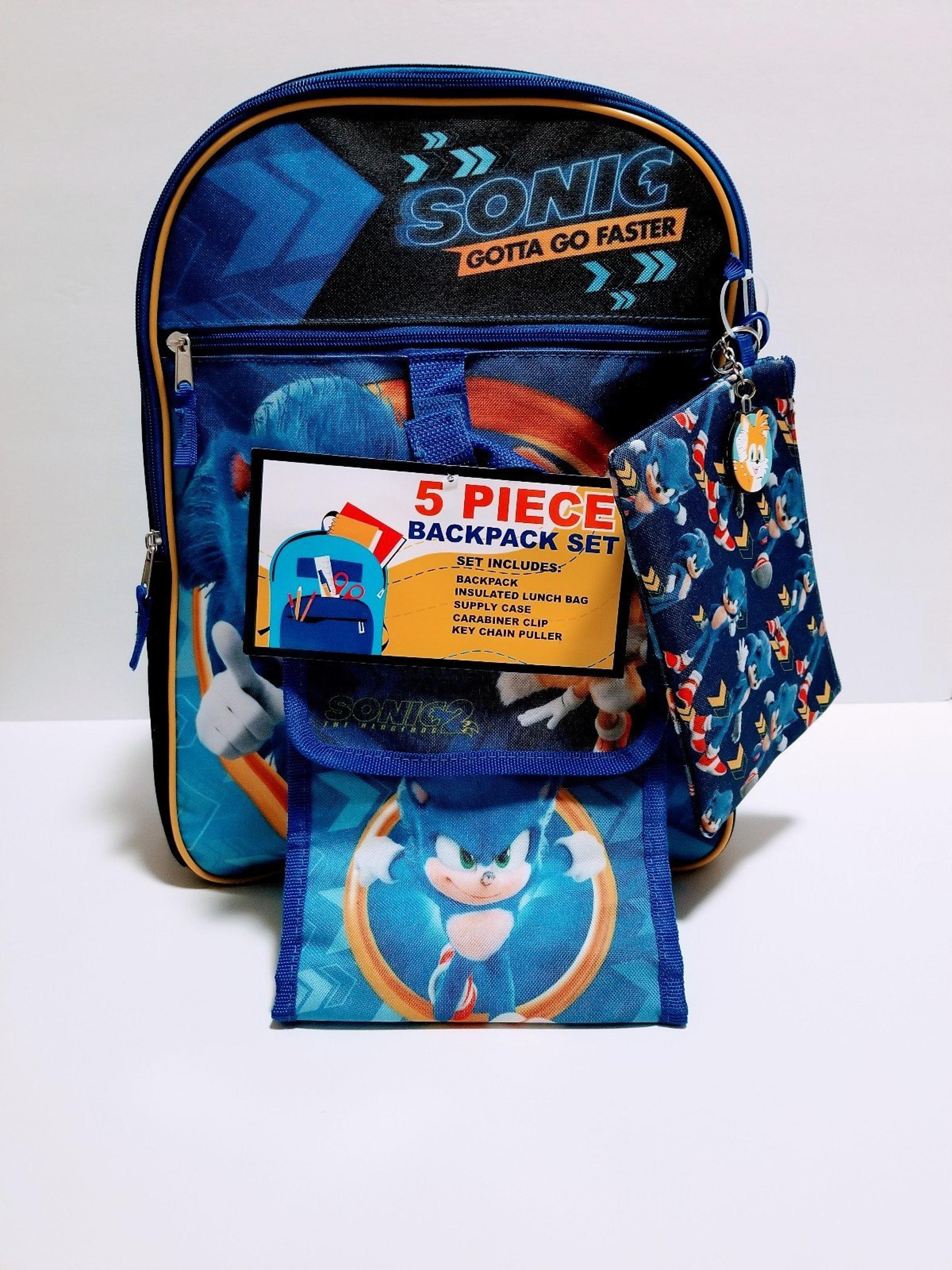 Sega Sonic the Hedgehog Backpack with Sonic Lunchbox Keychain Supply Case