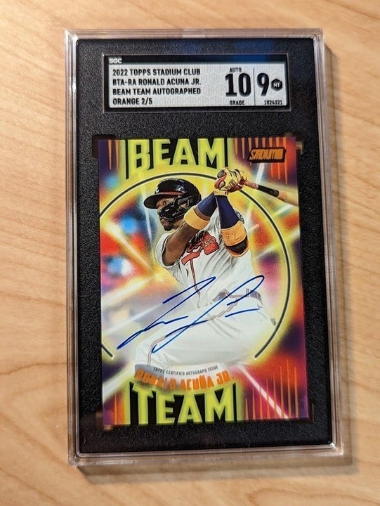 Ronald Acuna Jr 2022 Stadium Club Beam Team Orange Auto Parallel #/5 SGC 10/9