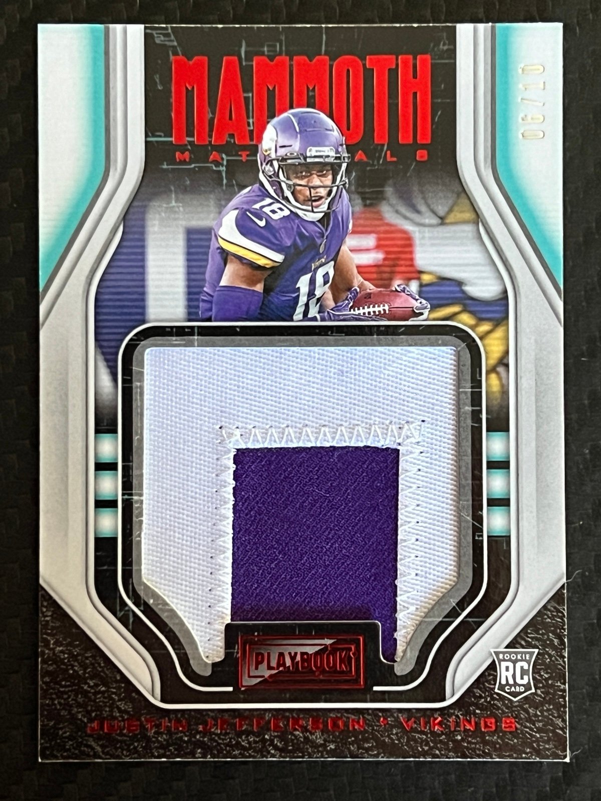 2020 Panini Playbook Justin Jefferson #MM-JF Mammoth Materials RC Relic /10