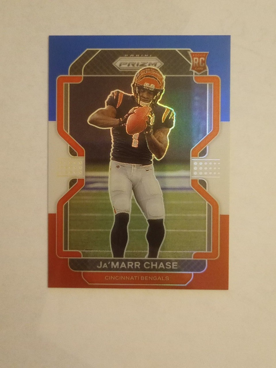 RC JA'MARR CHASE ROOKIE CARD RWB PRIZM 2021 RED WHITE & BLUE CINCINNATI BENGALS
