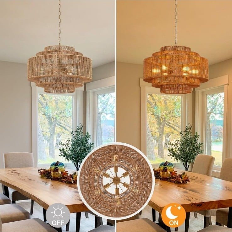 Rattan wicker chandelier; Golden - B (brand new in box)