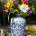 Blue and White Chinoiserie Lotus Flower Floor Vase