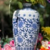 Blue and White Chinoiserie Lotus Flower Floor Vase