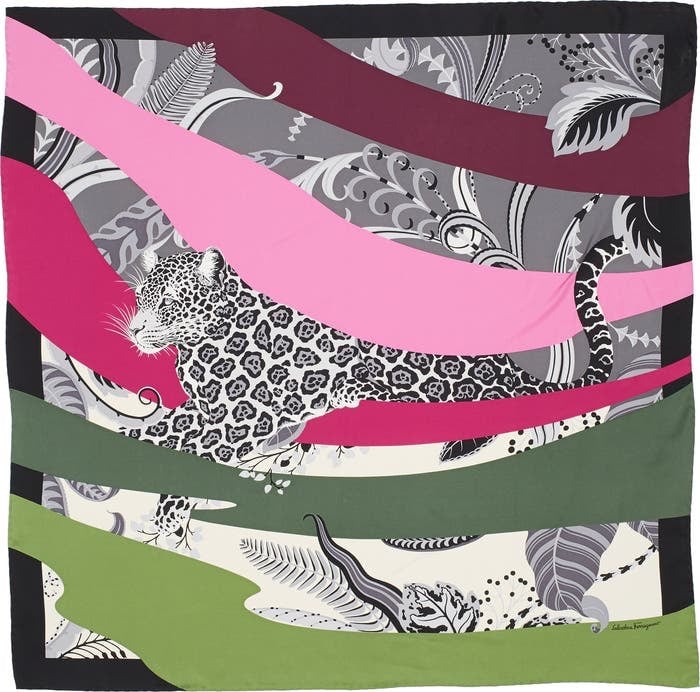 NWT Salvatore Ferragamo Cheetah Filigree Pattern Silk Scarf