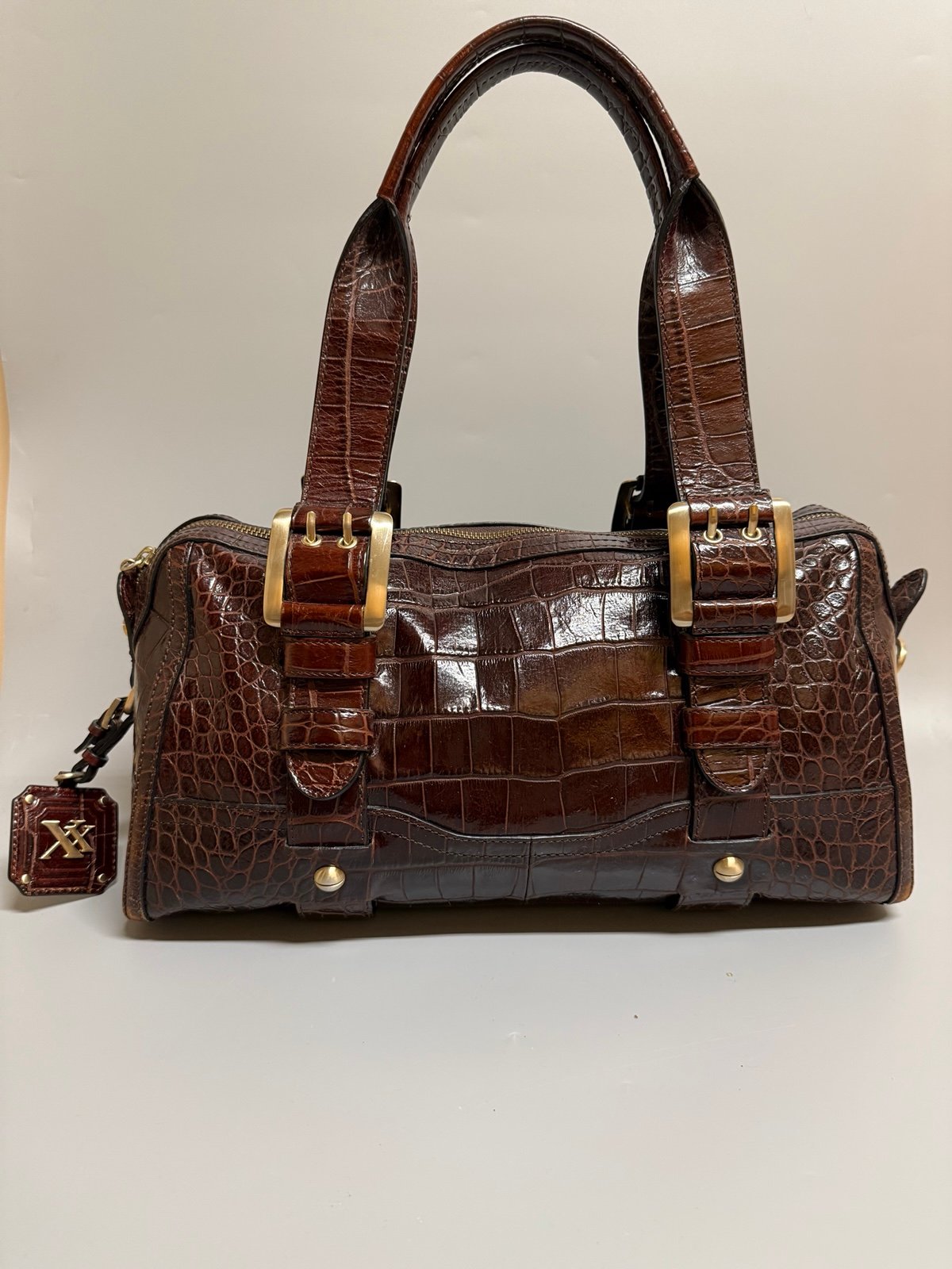 MAXX CROC leather satchel bag burgundy brown