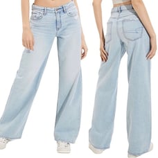 American Eagle Lo-Rise Skater Jeans Womens 20 Long Light Wash EUC