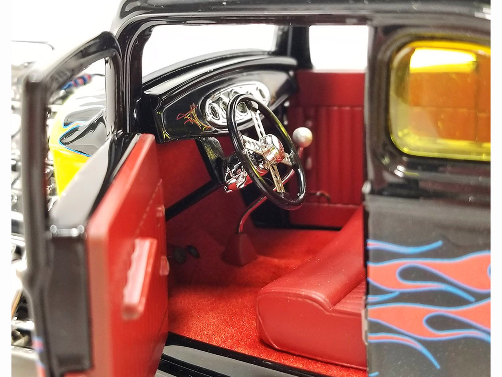 1932 Ford Blown 5 Window Coupe Black with Flames and Rat Fink Figure Limited Edi