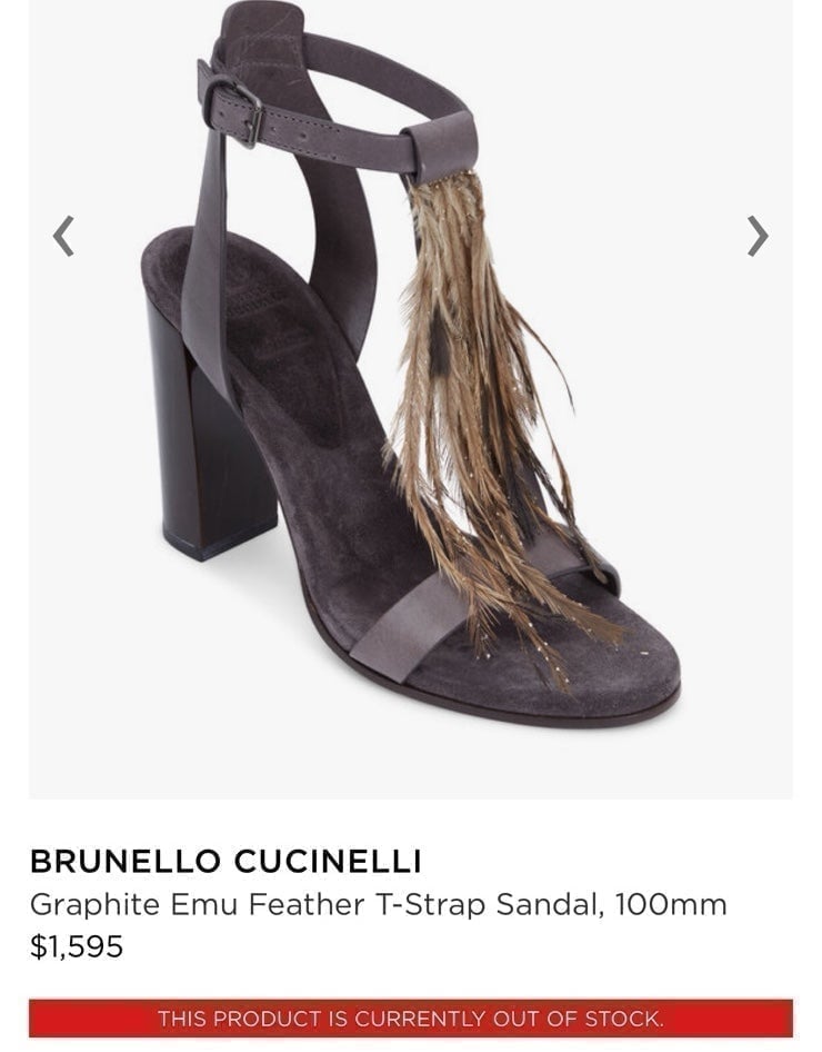 Brunello Cucinelli Graphite Emu Feather T-Strap Sandal size 39 (US8.5)