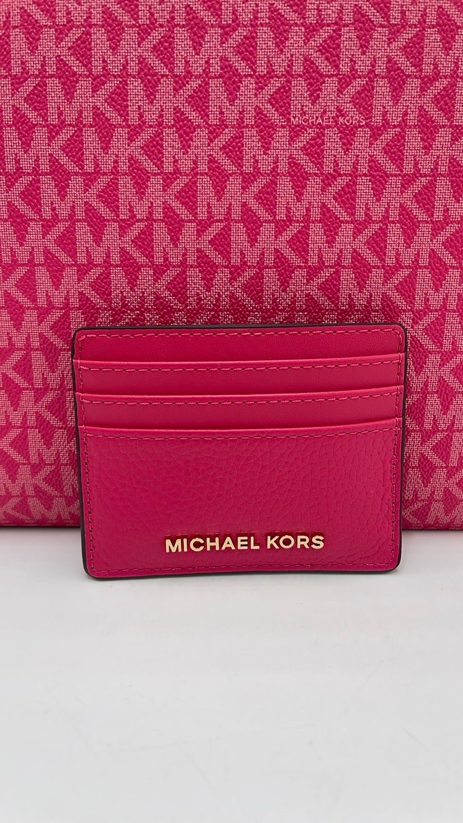 MICHAEL KORS Large Pebbled Leather Card Holder Case Electric Pink NWT