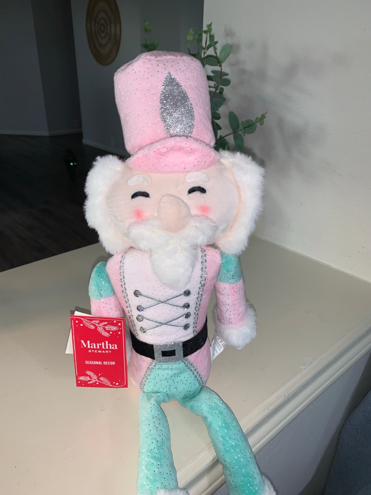 Martha Stewart Pink & Green Plush Shelf Sitter Holiday Christmas Nutcracker