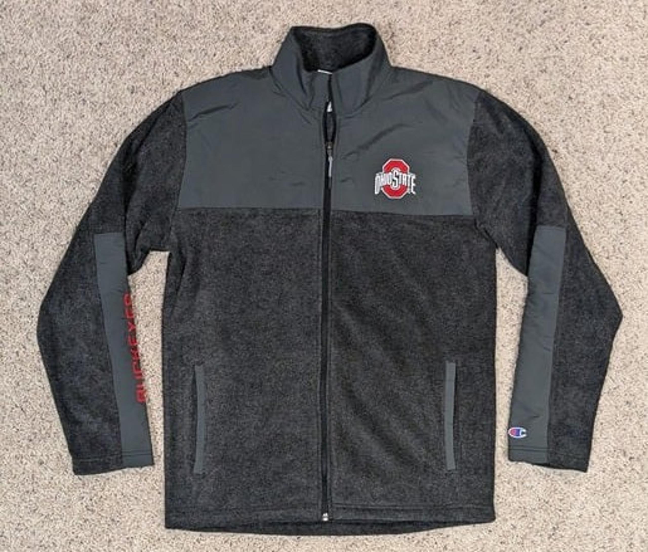 Ohio State Buckeyes Jacket Mens Medium Champion Gray Fleece Zip Stitched Logo