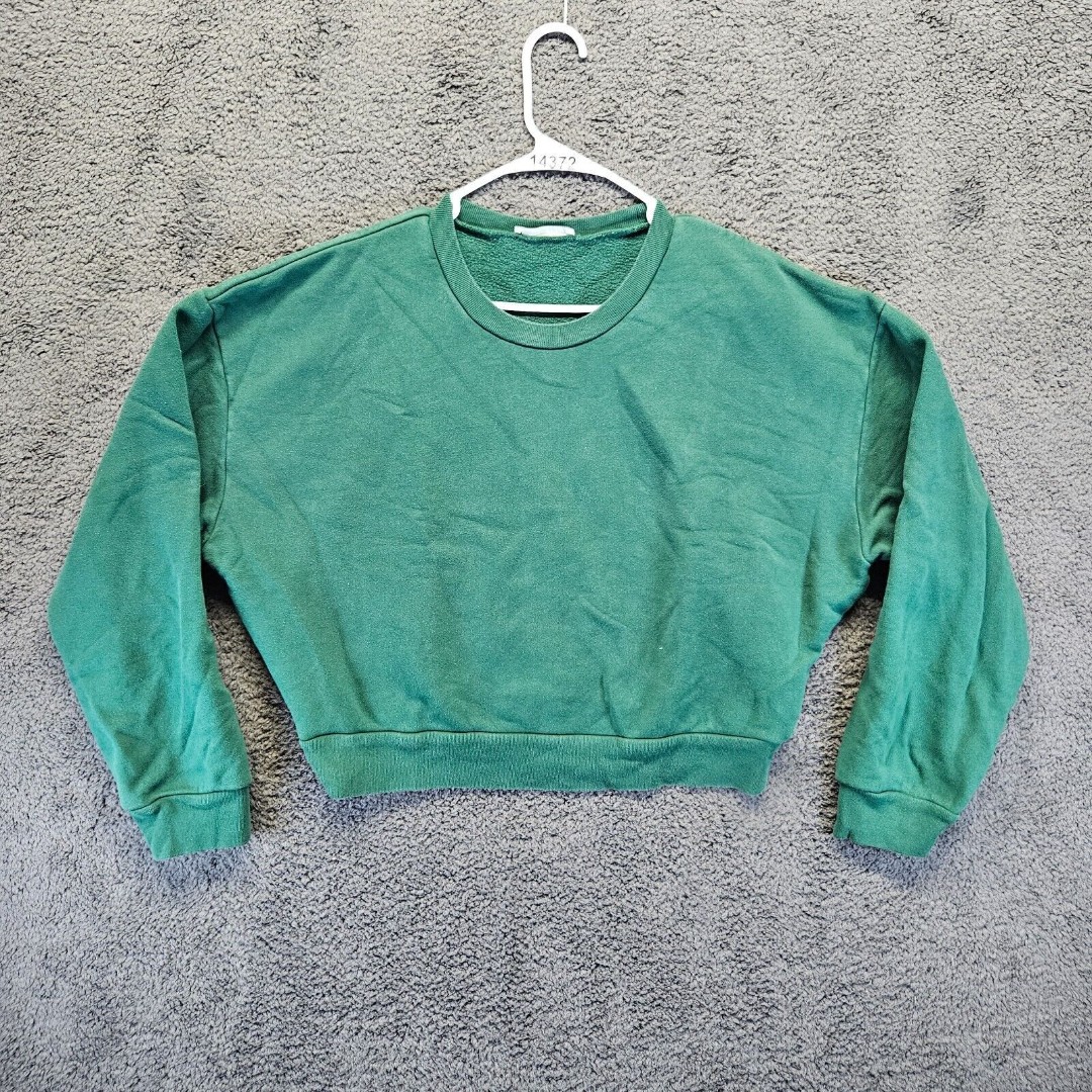Reformation Jeans Sweatshirt Womens Size XL Green Cropped Crewneck Pullover