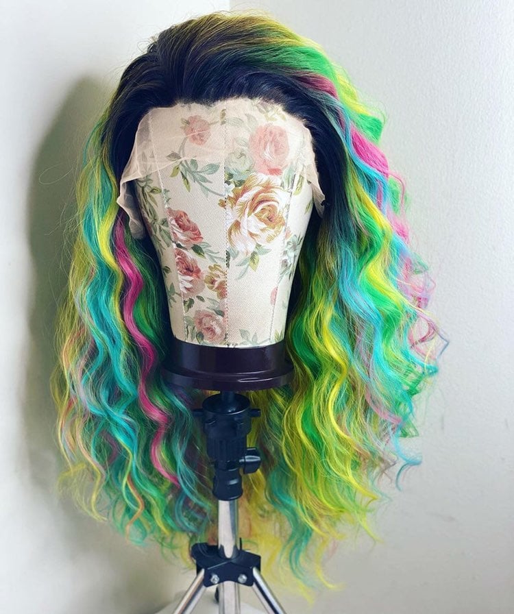 22” RAINBOW WATER WAVY LACE FRONT WIG NE
