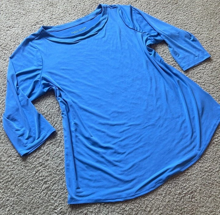 Blue Susan Graver Basic Blouse 3/4 Sleeve Petite