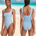 NEW J. Crew Blue Mist Ruched Square Neck One Piece Swimsuit Size 24/3X